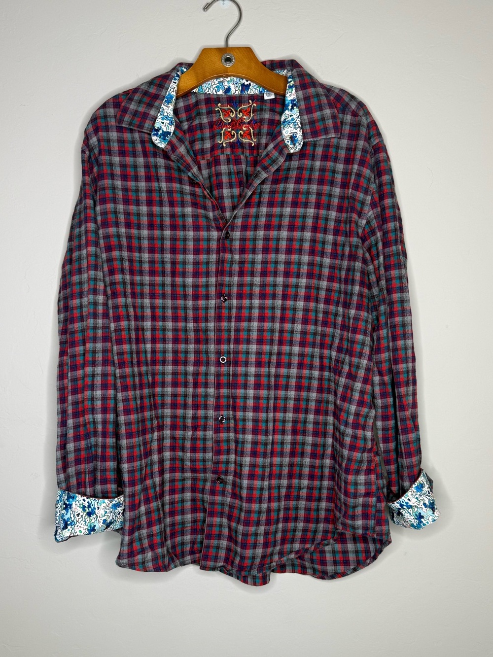 Robert Graham plaid long sleeve button up flip cuff geometric print 2X Cotton